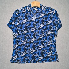 Brioni 100% Silk Camp Shirt Mens Large Abstract Print Blue Italy Vintage Luxury picture
