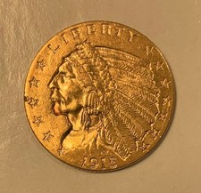 1915 $2.50 US Indian Head Gold Quarter Eagle Coin AU picture