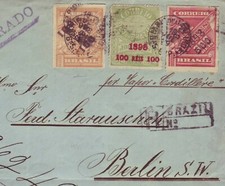 BRAZIL 1898 NEWSPAPER STAMPS w SURCHARGES on 1899 REG Cover to GERMANY - RARITY picture