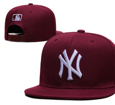 New York Yankees Burgundy Maroon Snapback Hat White NY Logo Adjustable Cap picture