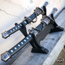 2PC Japanese Samurai Sword Fixed Blade Letter Opener Katana Knife w Stand NEW picture