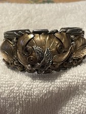 Vintage 1987 Allen Chee Navajo Sterling Gold Eagle Cuff Bracelet 58g EARLY MARK picture