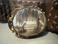 Incredible Antique Victorian Memento Encased Scenic Hair Work Mourning Brooch picture