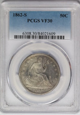 1862-S PCGS 50C Silver Seated Liberty Half Dollar VF30 US Coin picture