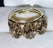 Vintage Gold Over Sterling Silver. 3 Stone Smoky Quartz Adjustable Ring picture
