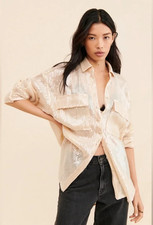 Anthropologie Pilcro Long-Sleeve Oversized Sequin Buttondown Shirt S $158 Glam picture