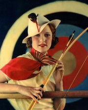 Dorothy Flood vintage pose with bow and arrow 16x20 Canvas Giclee picture