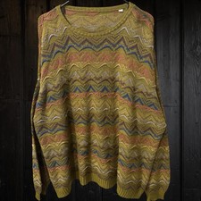 Vintage Olive Chartreuse Missoni Style Zigzag Chevon Knit Sweater 2XL Oversized picture
