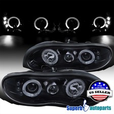 Fit 1998-2002 Glossy Black Chevy Camaro LED Halo Projector Headlights Smoke Pair picture