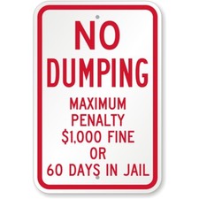 No Dumping Aluminum Weatherproof Sign c00534 picture