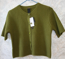 MAGASCHONI 100% Cashmere Rib Knit Cardigan Sweater Small Pear Short sleeves NWT picture
