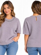 Liz Claiborne Lavender Pearl Embellished Short Sleeve Sweater 0X picture