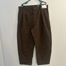 Uniqlo Unisex Barrel Pants Size Xtra Large Brown Cotton Pleated picture