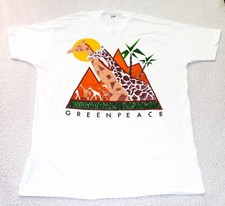VTG Greenpeace 1988 Giraffe Animal Men's Single Stitch T-Shirt 3XL Screen Stars picture