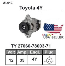 27060-78003-71 TOYOTA 4Y FORKLIFT ALTERNATOR 12V 35A ROUND PLUG AL013 picture
