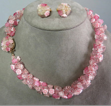 VENDOME Signed PINK Mini Glass Flower Choke Necklace & Clip Earrings Set WAT5 picture