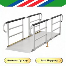8FT Folding Aluminum Wheelchair Ramp w/ Handrail 1200LB Handicap Ramp Adjustable picture