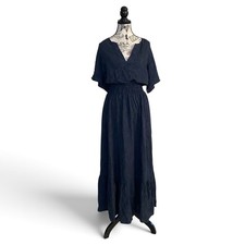 Torrid Maxi Dress Womens 2 Black Chain Print Smocked Waist V-Neck Tiered Boho picture