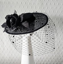 Black Flower Veil Fascinator Headpiece for Women, Feather Mesh, One Size picture