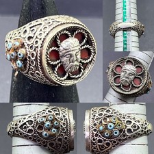 Very Old Treble Asian Jewelry Antique Greco Bactrian King Face Solid Sliver Ring picture