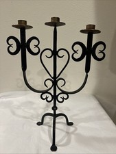 Vtg Brutalist Style Hand Forged Candelabra Candle Holder 3 Arm Gothic Black picture