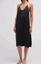 Lunya Washable Silk Black Slip Dress Nightgown contrast straps 100% Silk, M picture