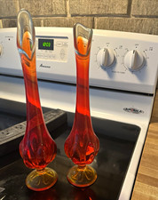 Vintage MCM Viking art glass Amberina bud vases. picture