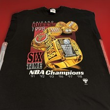 Vintage 1998 Pro Player Chicago Bulls 6 Rings Rap T Shirt Size XLarge NBA Champs picture