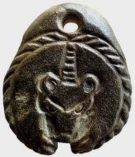 Ancient Celtic Carved Engraved Sacred Horned Bear Totemic Beast Stone Amulet COA picture