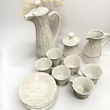 Vtg 1950s Castro Sargadelos Dolmen Porcelain Coffee Set Spain MCM Polka Dot Pot picture