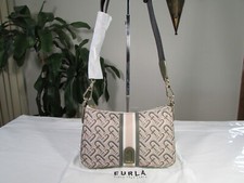 NWT Furla Nylon & Leather Atena S St Arco Stripes Vitello Crossbody Beige Multi picture