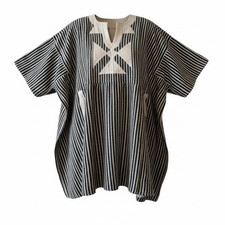 Traditional UNISEX Ghanaian Hand- Woven Blue & White Stripes Smock Batakari picture