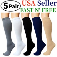 (5 Pairs) Compression 15-20mmHg Graduated Support Socks Calf Mens Womens S-XXL picture