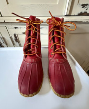 EUC LL Bean Women’s Duck Boots Red Size 7 Lace-Up Leather/Rubber Limited Edition picture