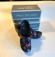 Dansko Professional Women's XP 38. Navy Floral Leather Slip-On Clog picture
