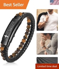 Men's Inspirational Mantra Engarved Handmade Braided Leather Adjustable Cuff ... picture