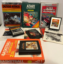Atari 2600 Game Lot (4) + Boxes & Manuals PolePosition,Berzerk,Basketball  Nice picture