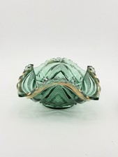 Antique Tarentum “Cornell” Deep Green Glass Bowl w/ Gold Trim c.1898 picture