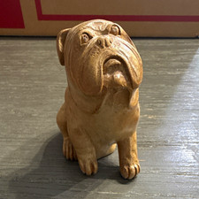 Vintage Hand Carved Wood English Bulldog Dog Figurine Folk Art Sculpture picture