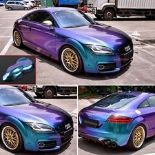 Chameleon Car Pearl Gloss Metal Glitter Chrome Vinyl Wrap Sticker Purple Blue US picture
