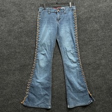 Vintage Mudd Yo Jeans Juniors 7 Blue Laced Flare Y2K Indie 90s Denim Grommet picture