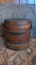 Antique Early Country Primitive Large Wood Firkin Sugar Bucket 12