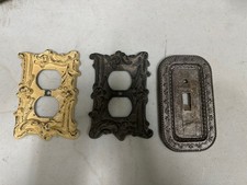 Vintage Cast Metal Ornate Wall Switch Plates & Outlet Covers Lot of 3 picture