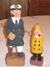 Vintage~ 2 Hand Carved Wooden~ Sea Captain & Fisherman~ Nautical Figurines ~ picture