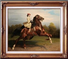 Hand Painted Oil Painting Elegant Lady Riding Brown Horse Classical Equestrian picture