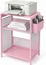 ECOLOVI 3-Tier Printer Stand Pink - Height Adjustable with Hooks & Basket picture