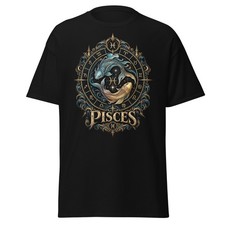 ZODIAC PISCES GOTHIC Black T-Shirt Vintage Unisex Astrology Tarot All Sizes Tee picture