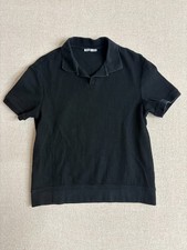 Mens Zara Black Ribbed Short Sleeve Open Collar Polo Shirt picture