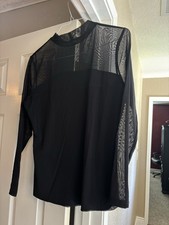 Women’s Sheer Mesh Top Crew Neck Long Sleeve Solid Black Pullover Regular picture