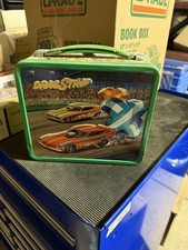 Vintage 1975 Aladdin Drag Strip Metal Lunchbox with Thermos picture